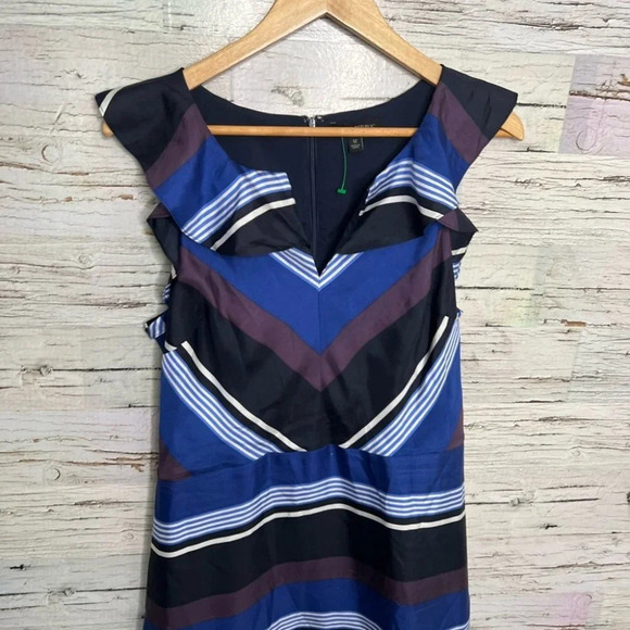 Banana republic size 12 purple blue dress midi striped - Picture 3 of 8